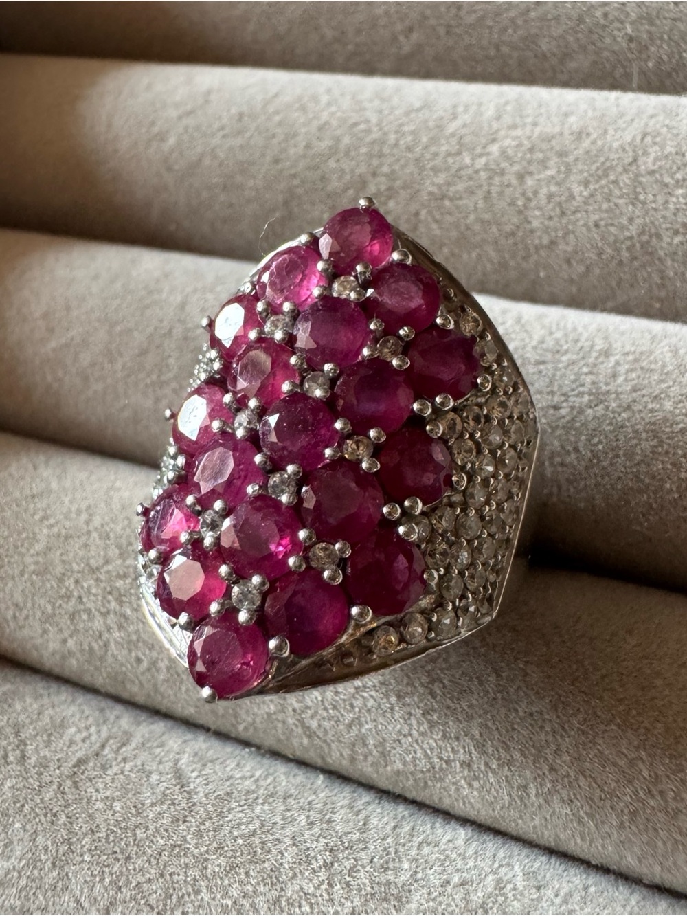 GE 925 Sterling Silver Ruby-Color Cluster Statement Ring Size 10